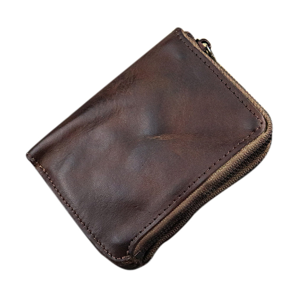 SG604 Double Zipper Short Wallet Retro Wrinkled Top Layer Cowhide Leather Bi-fold Card Holder Coin Purse SG604 Double Zipper Short Wallet Retro Wrinkled Top Layer Cowhide Leather Bi-fold Card Holder Coin Purse
